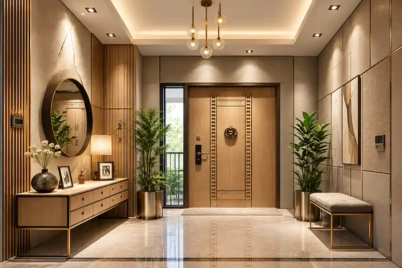 ZCO Industries Pvt Ltd - ZCO Homes Interior Designs - Entrance & Foyer Designs - Luxurious Warm-Toned Modern Foyer