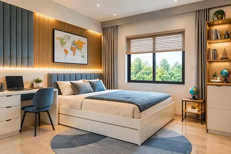 ZCO Industries Pvt Ltd - ZCO Homes - Luxurious Modern Interior 4BHK House Stylish Modern Bedroom with Study Area